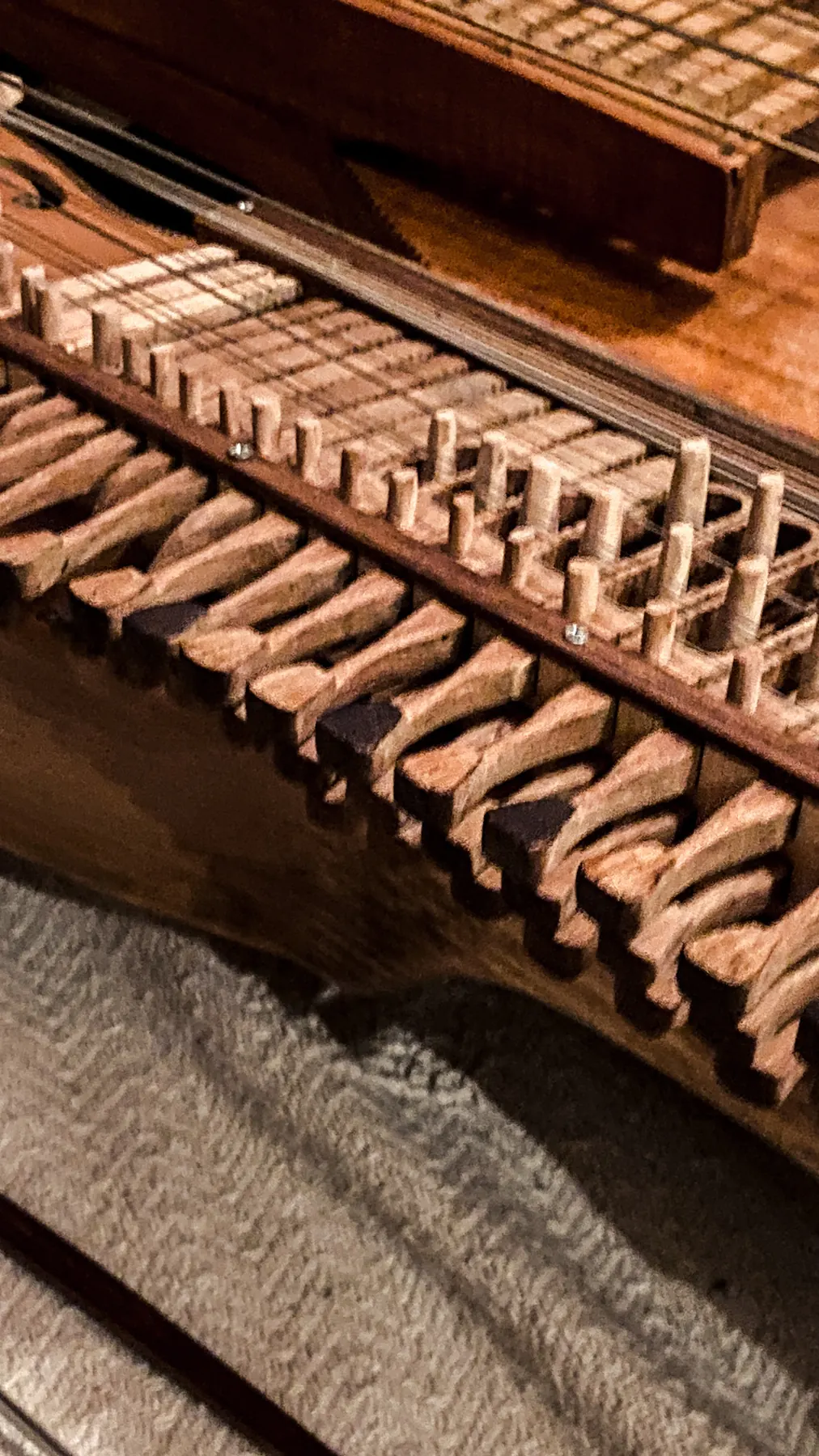 Le chiavi di legno di una nyckelharpa